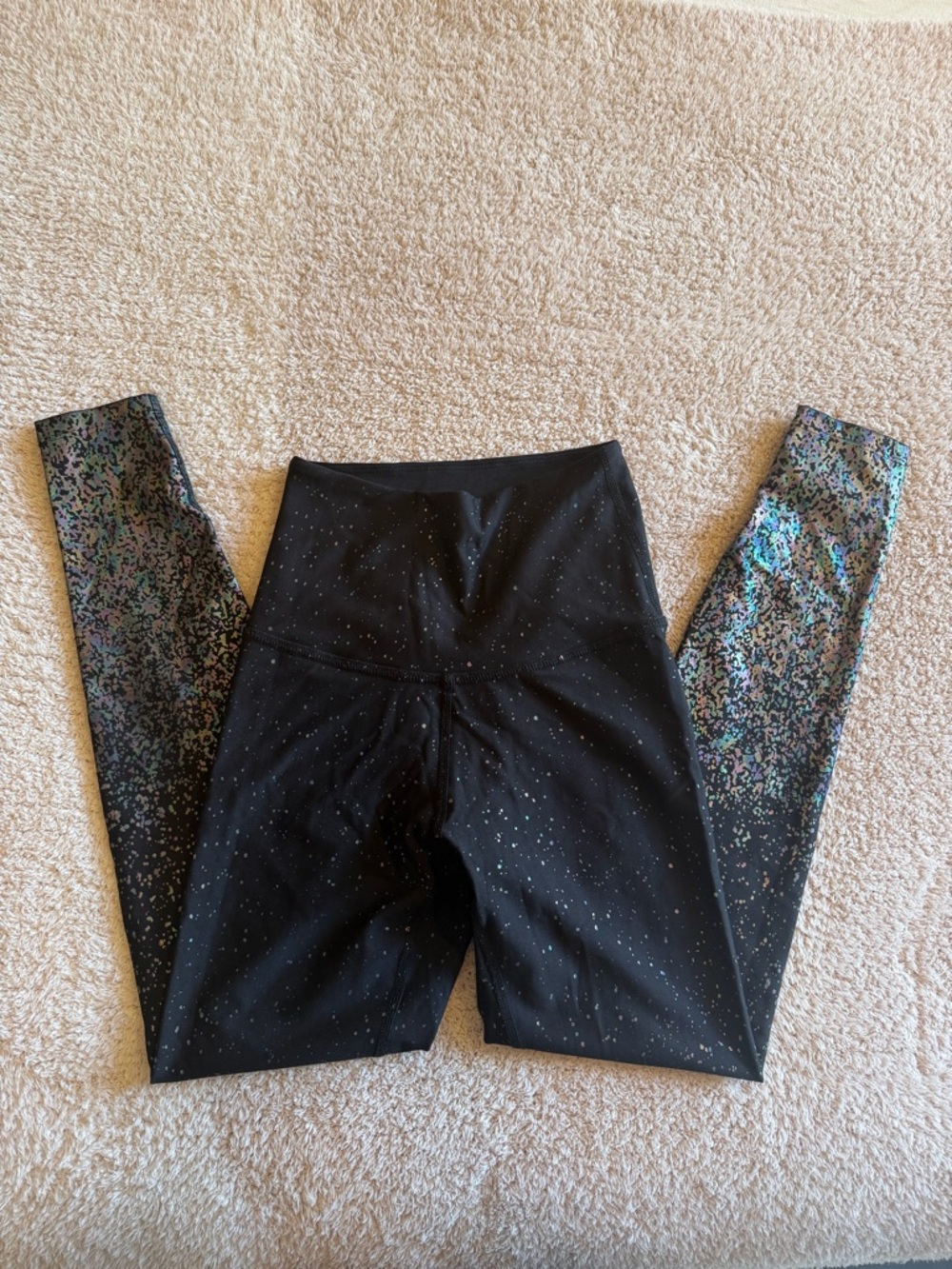 Beyond Yoga Black Sparkle Active Leggings with Iridescent Design
